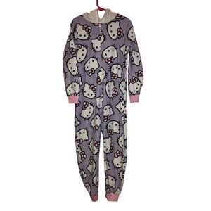 Hello Kitty Fleece Purple Zip Up Pj One-piece With Hoodie Size 6